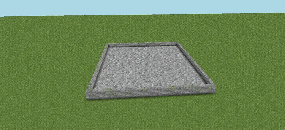 Walls around the selection: the test plaza after /walls 70%stone_bricks,30%mossy_stone_bricks