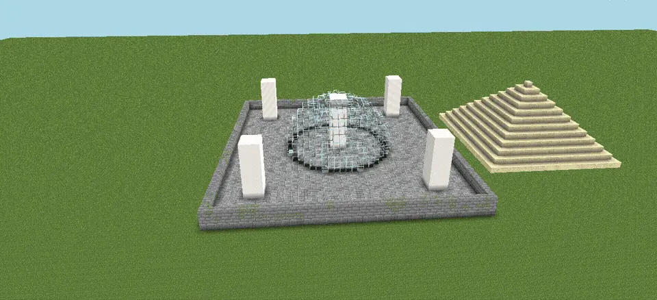 Stepped pyramid from a two-block mix: the test plaza after /pyramid 70%sandstone,30%smooth_sandstone 11