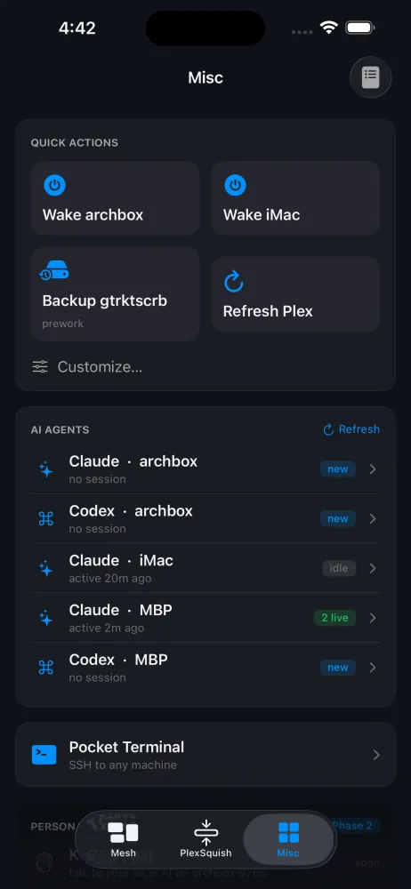 Helm's Misc tab of quick actions.