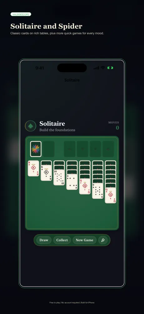 Solitaire laid out in Kaleidoscope on iPhone.
